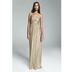 Amsale London Gold Sequin Strapless Maxi Dress Women’s Size 12 Wedding